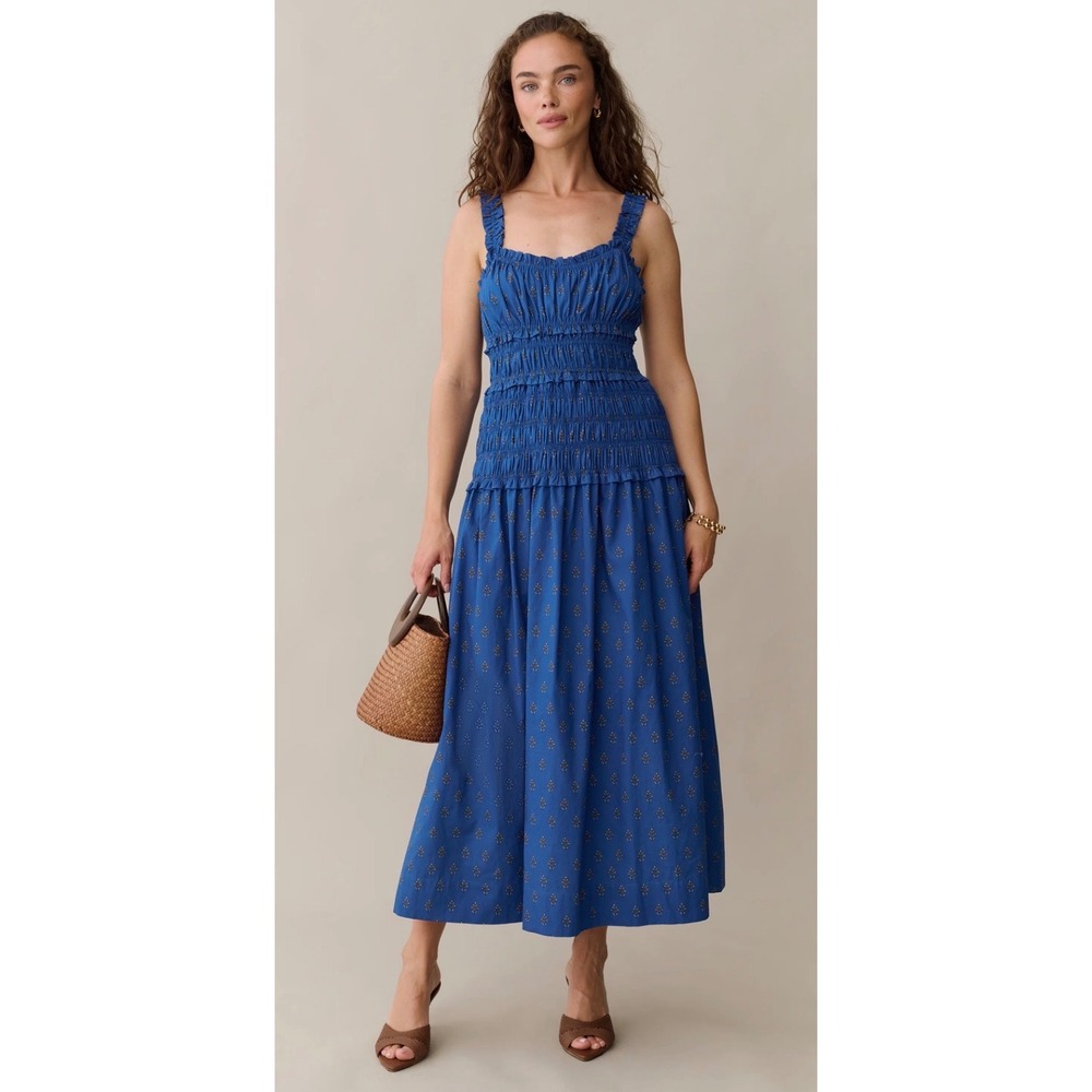 Few Moda O.P.T One Pretty Time Blue Floral Smocked Midi Dress Large NWT